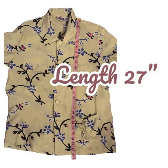 Chico's Design Silk Button Up Yellow Floral Blouse Beautiful Rare  EUC Sz 1 Med - Picture 6 of 8
